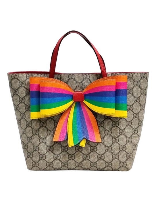 Gucci Handbags - Gucci Girl's GG Supreme Rainbow Bow Tote